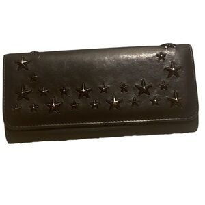 JIMMY CHOO SNAP WALLET STAR STUD ALL BLACK